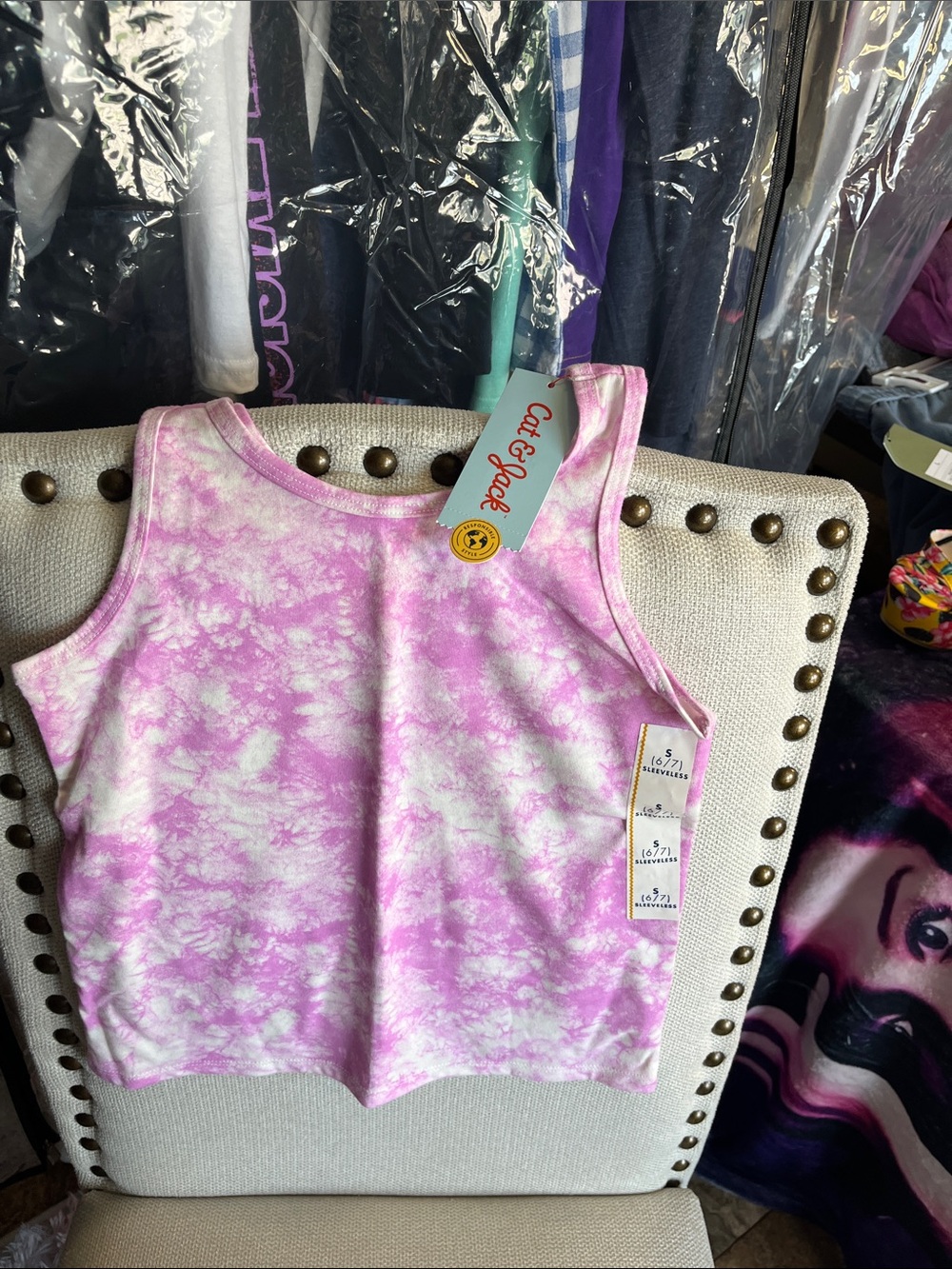 Cat & Jack Pink and White Tie-Dye Girls Tank Top